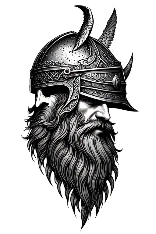 Viking beard Valhalla helmet wings tattoo design idea