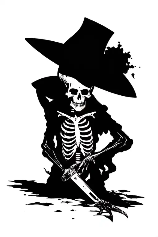 skeleton that keep his guard up with knife in right hand tattoo design idea