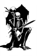 skeleton that keep his guard up with knife in right hand tattoo design idea