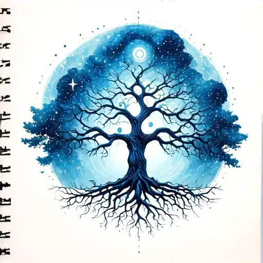 The tree of knowledge is rooted in the stars ** Details: ** - ** The roots **: in the form of ** overlapping circles ** (representation of logic and analysis).   - ** a tattoo design idea