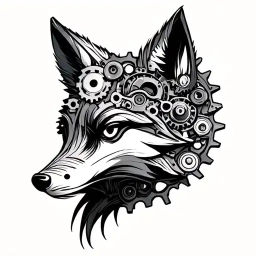 Mechanical gears forming the shape of a fox tattoo design idea