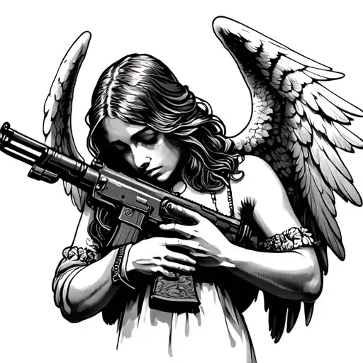 Angel holding an ak 47 tattoo design idea