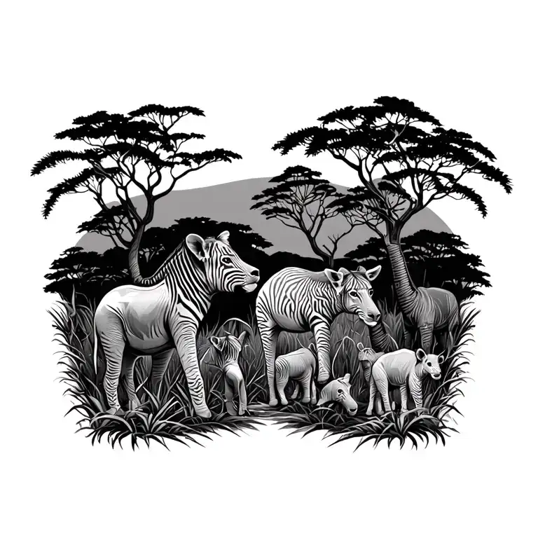 safari scene with animals tattoo design idea