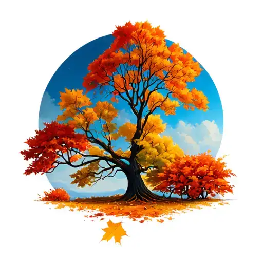 fall leaves and trees tattoo design idea