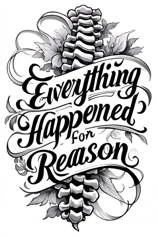 A spine tattoo featuring the phrase "Everything happened for a reason" written in an elegant, flowing script that follow tattoo design idea