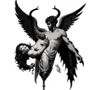 Devil stabs angel with knife back tattoo design idea