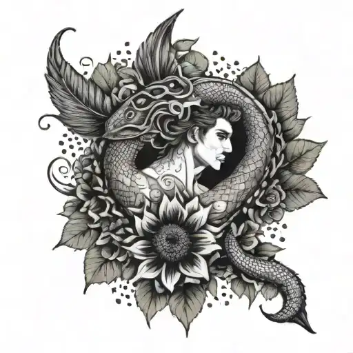 merman, snake and sunflower tattoo tattoo design idea