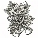 three roses intertwining vertical tattoo around anchor tattoo design idea