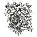 three roses intertwining vertical tattoo around anchor tattoo design idea