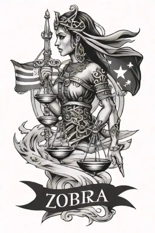 zodiac sign libra with philippine flag & saudi flag tattoo design idea
