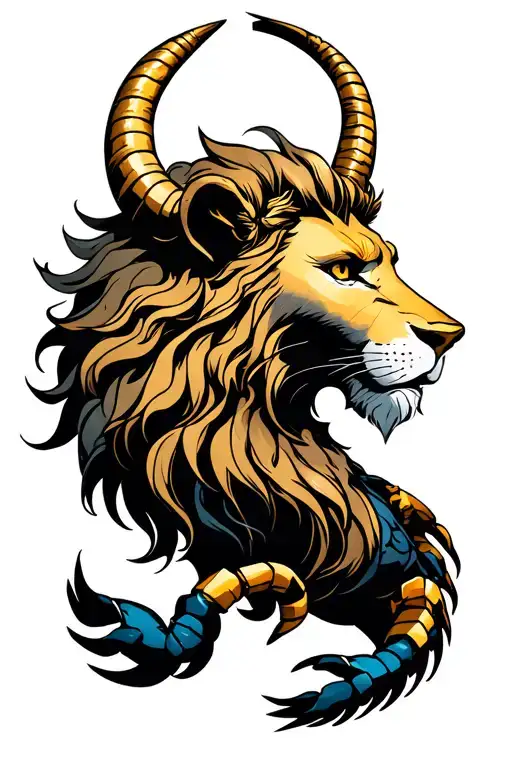Löwenkopf as the main motif, zodiac sign lion, moon sign Capricorn, ascendant scorpion, date of birth Römisch 10.08.1992, tattoo design idea