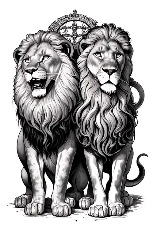 TWO LIONS WITH JESUS ET DES tattoo design idea