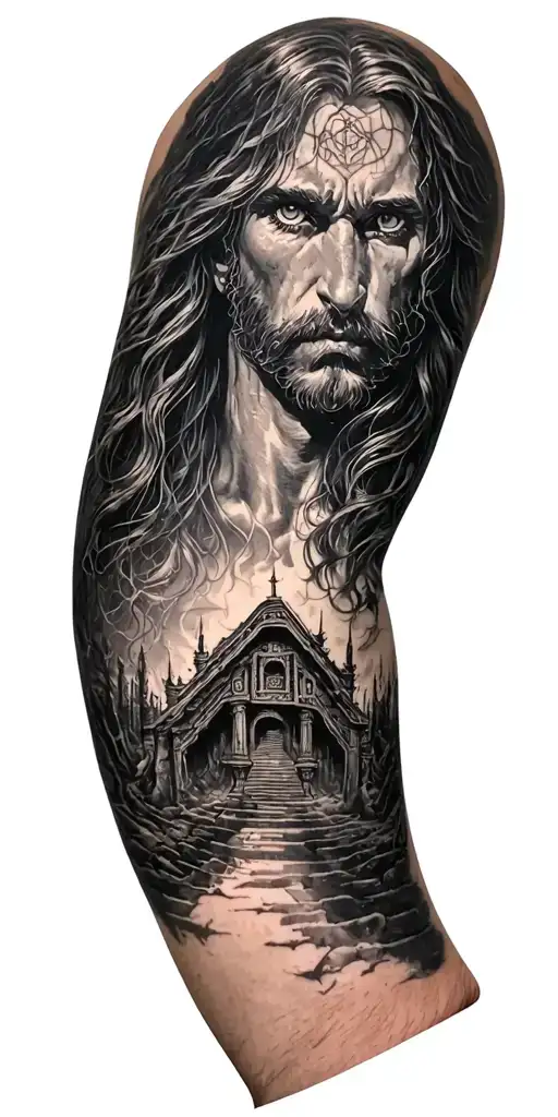 labyrinth (the tim henson movie) inspired arm sleeve tattoo design idea
