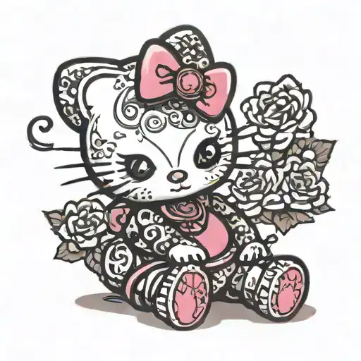 ai baddie African American hello kitty sitting tattoo design idea