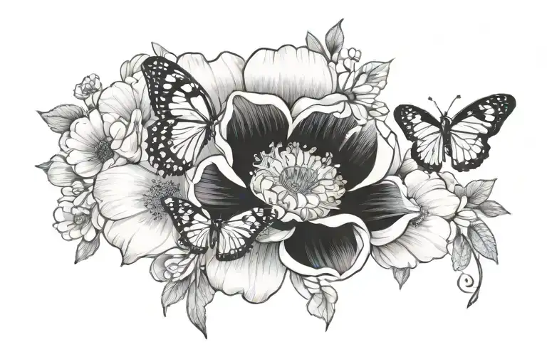 anemone and butterfly tattoo design idea
