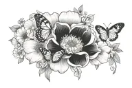 anemone and butterfly tattoo design idea