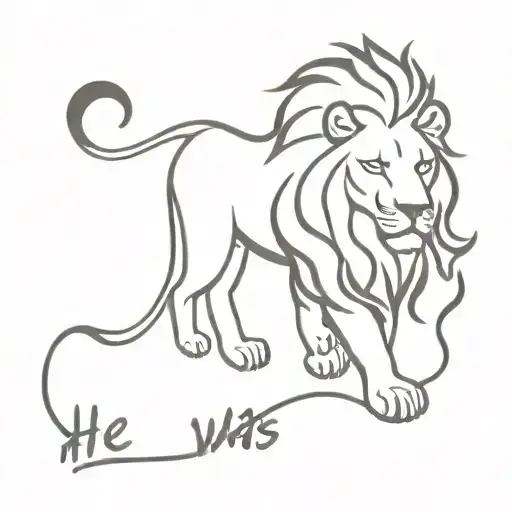feminine lion with flames and one pair of footprints with the words he was always by my side in hebrew   tattoo design idea