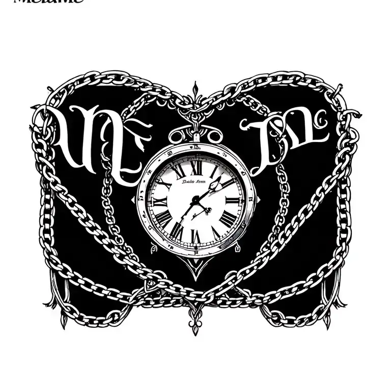 "Mélanie" clock Coeur chain tattoo design idea