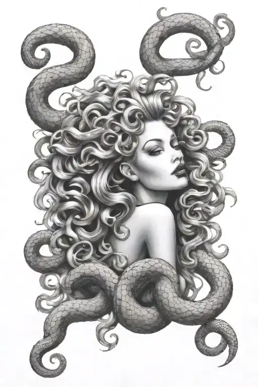 Medusa pin up girl full body tattoo design idea