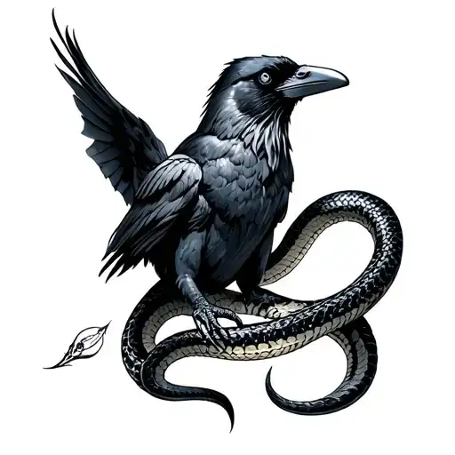 Crow And Snake tattoo design idea