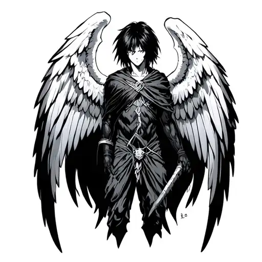 guts from berserk anime with angel wings made entirely tattoo design idea