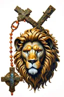 lion and cross rosary beads tattoo design idea