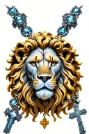 lion and cross rosary beads tattoo design idea