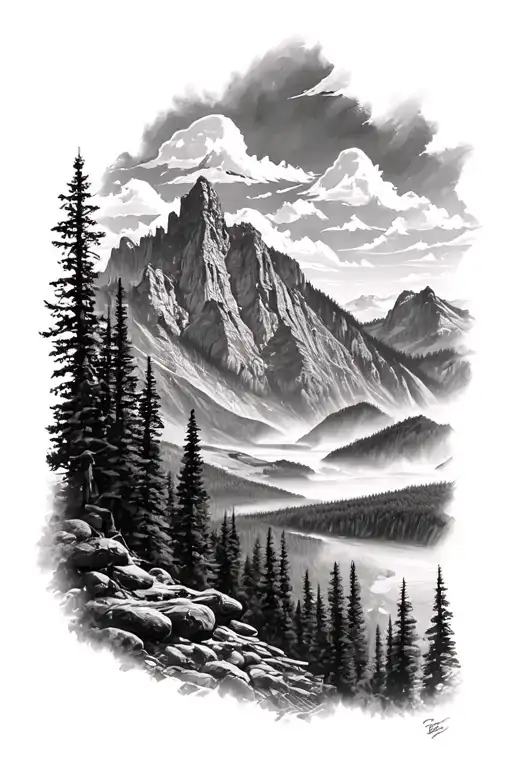 black and grey us national park mashup tattoo design idea