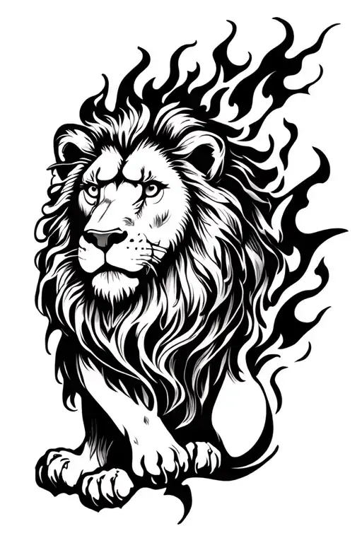 lion and fire tattoo design idea