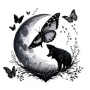 red ink with black and grey. butterfly wolves moon and nature tattoo design idea