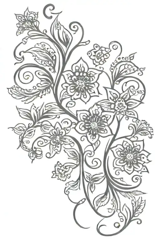 henna flowers and vines tattoo design idea