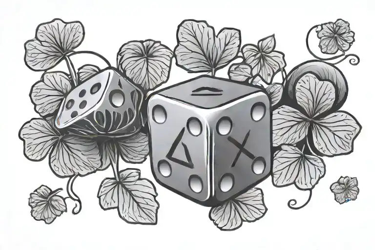 pair of dice. a four leaf clover and a lucky penny tattoo design idea