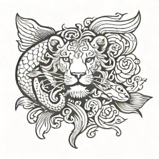 Pisces fish with Leo lion tattoo design idea
