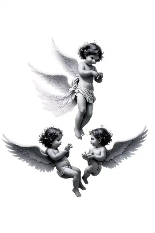 Gemini, baby angels flying away, greek, heretic. tattoo design idea