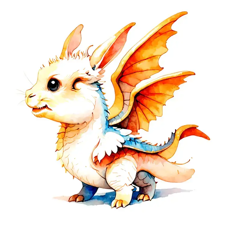 baby dragon happy Holland Lop with wings tattoo design idea