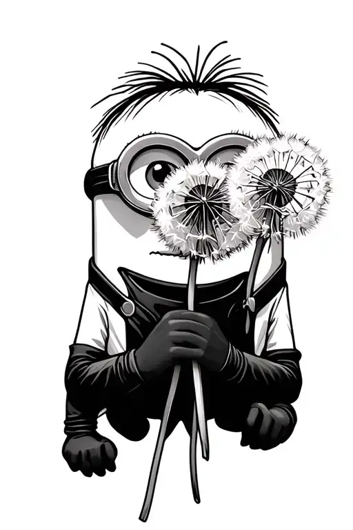a minion holding dandelion flower tattoo design idea