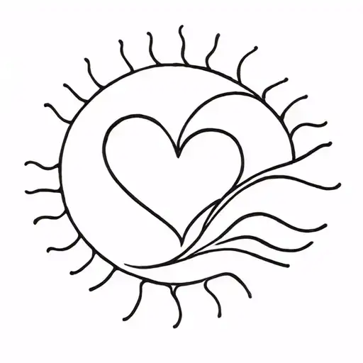 wave sun and heart tattoo design idea