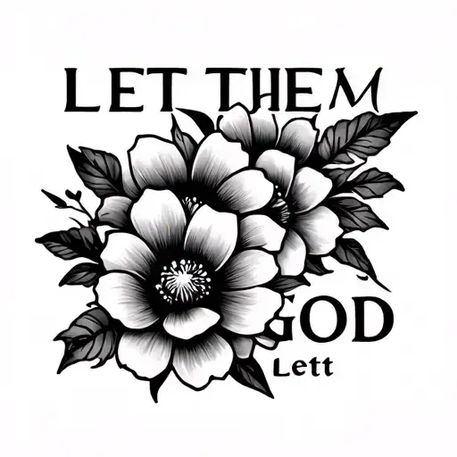 tattoo with the words "Let them Let God" with stencil zen flowers  tattoo design idea