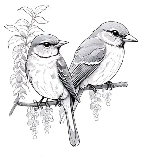 2 robins and Wisteria tattoo design idea