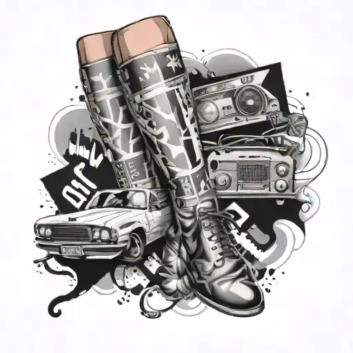 80s Uk theme leg sleeve tattoo tattoo design idea