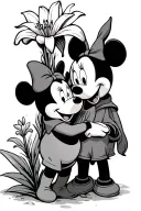 Winne the pooh and minnie mouse hugging a lily flower and the stem is a cross tattoo design idea