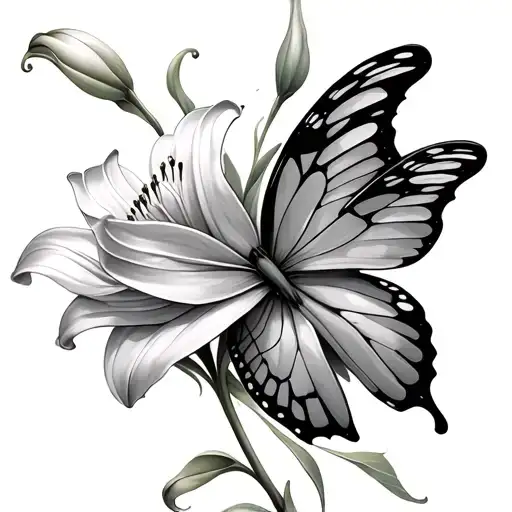 lily butterfly wings tattoo design idea