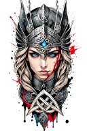 Valkyrie with blue eyes on armor tattoo design featuring Celtic trinity knot  tattoo design idea