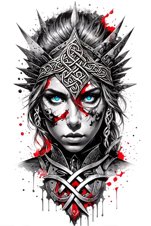 Valkyrie with blue eyes on armor tattoo design featuring Celtic trinity knot  tattoo design idea