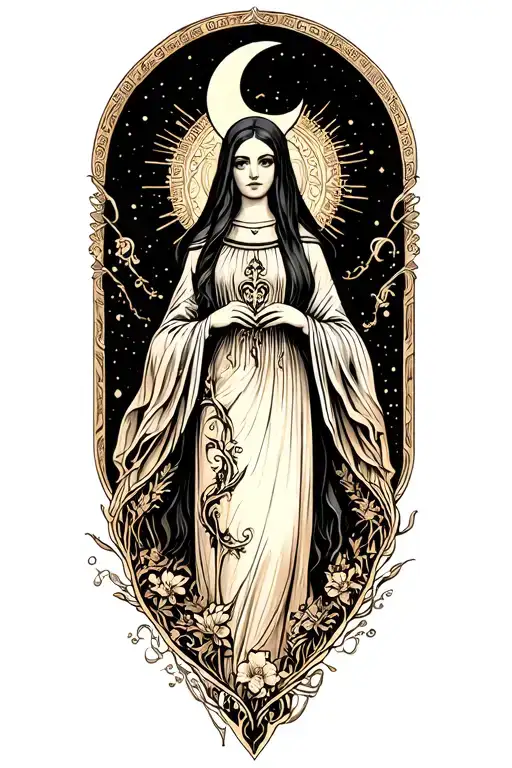 The High Priestess with crescent moon tattoo design idea