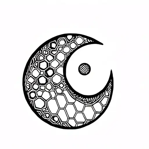 minimalistic moon builded with hexagons tattoo design idea