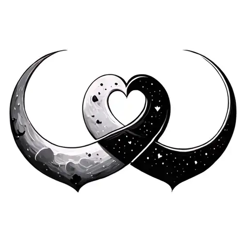 moon and infinity with three hearts connected tattoo design idea