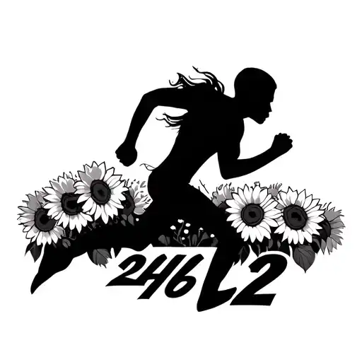 Running man silhouette with 26.2 underneath her with sunflowers tattoo design idea