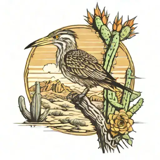 saguaro cactus with a roadrunner tattoo design idea
