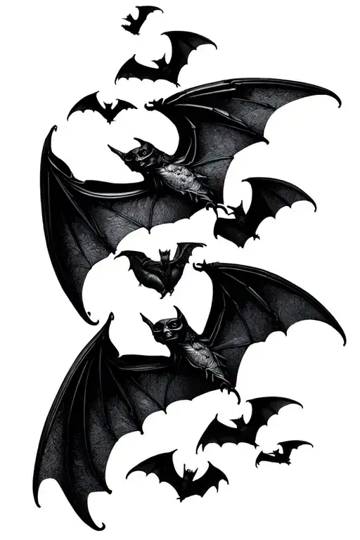gothic bats flying around tattoo design idea